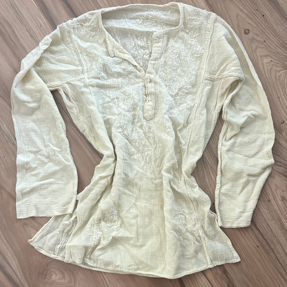 Chic Cream Embroidered Women's Tunic
